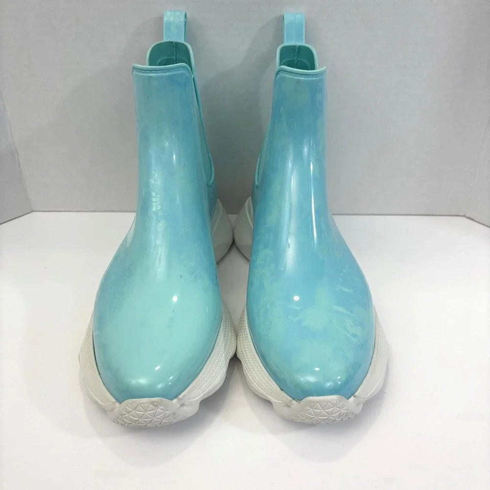 Kenneth Cole Evanna Rain Boots Womens 10 Blue Rubber Waterproof Ankle Chelsea
